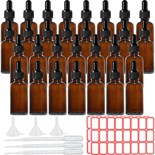 LOSYHU 30PCS 30ml Amber Dropper Bottle Glass Dropper Bottles Amber Oil Bottles 1 oz Pipettes Sample Dropper Bottle for Essential Oils Perfumes Liquids Chemistry Lab