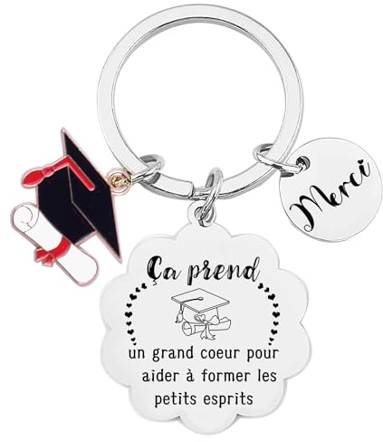 JRZDFXS Porte clé Merci Maîtresse en cadeau maîtresse école - cadeau de fin d'année scolaire - porte clés cabochon breloque coeur « maitresse super chouette » (12)