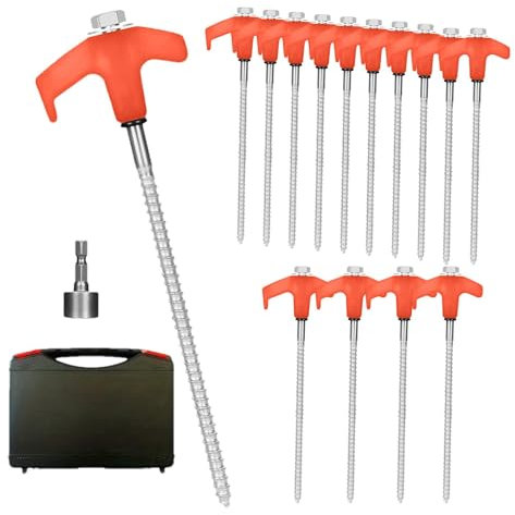 8 Screw In Tent Stakes | Ground Anchors Screw In | Screw In Tent Pegs With Drill Adapter, Metal Threaded Tent Spikes | Heavy Duty Threaded Tent Spikes For Camping And Outdoor Use