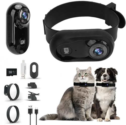 Bewinner Cat Camera Collar - 120° Wide Angle Pet Sports Camera with LCD Screen & 8GB Memory Card, 1080P HD Multifunctional Pet Cat Tracker, Palm Strap for Go 3 Accessories (Black)
