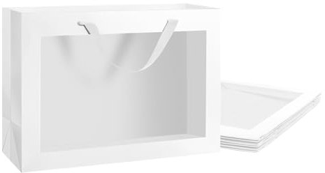PKGMAGIC 4pcs Sacchetti Regalo Bianco con Finestra Trasparente, 40.64 x 15.24 x 30.48 CM Sacchetti Regalo Extra Grandi con Maniglie per la Scontazione dei Prezzi di Matrimonio San Valentino Festa