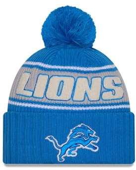 New Era Detroit Lions NFL 2024 Sideline Sport Knit Blau Bommelmütze - One-Size