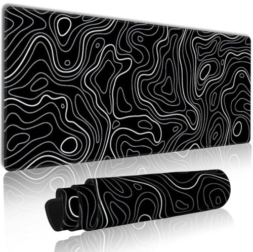 MATKING Topography Large Mouse Mat, XL Black Gaming Mouse Pad with Seamed Edges, Waterproof Desk Mat, (800x300x3mm) Computer Keyboard Mat with Non-Slip Rubber Base, Desk Pad