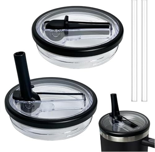 Audasi 2 Pack 40 oz Tumbler Flip Straw Lid Couvercle de Gobelet Réutilisable Compatible Avec Les Gobelets Stanley Quencher Couvercle de Remplacement Anti Eclaboussures Pour Gobelets Stanley Noir