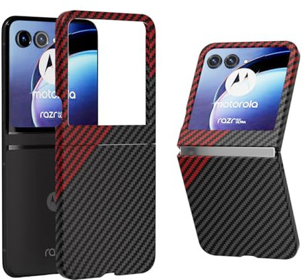 COQUE Cas pour Motorola Razr 50, Pliable pour téléphones Motorola Razr 50 Carbon Series Flip Series (Rouge)