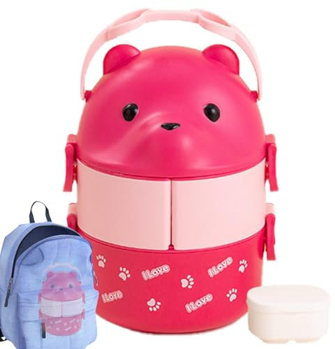 con diseño de oso de gafas, a prueba de fugas, caja de doble capa con diseño de oso, apilable, con vasos de oso, lonchera de capas separadas para el hogar y la escuela