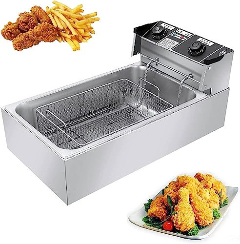 CASEGO Friteuse électrique 3200 W, friteuses en Acier Inoxydable 22 L avec température réglable de 50 à 300 °C, découpe de sécurité, Panier Amovible (Style2)