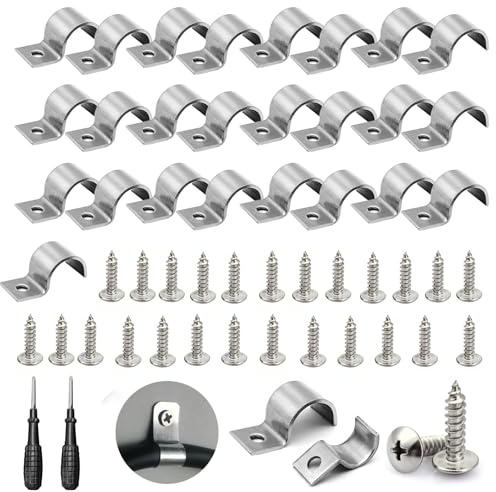 25 Stück Metallkabelschellen Edelstahl Einzelloch Kabelschellen Ø 2/4/6/8/10/12 mm Kabelhalter Schlauchschnalle mit Kreuzschlitz Schraubenzieher und Befestigungsmittel (Ø 6mm)