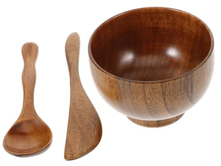 FRCOLOR Wooden Diy Facial Mask Mixing Bowl Spatula Set Portable Skincare Tool for Home Travel