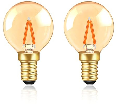 Caldarax G40 Vintage Glühbirne E14 LED 1W, Amber Edison Birne E14 Ersetzt 10W Glühlampen, Warmweiß 2200K, 360°Abstrahlwinkel, Nicht Dimmbar, Für Deckenleuchter, Dekolampen, 2 Stück