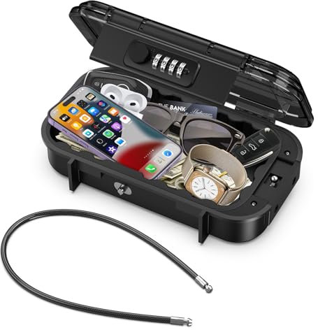 Brifit Tragbarer Schlüsseltresor, Mini Tresor mit 4 Stellig Zahlencode, Sicherheitsbox Anti-Diebstahl, Wasserdicht, Sicherheitskassette mit 6,3mm Dicker Abnehmbarem Drahtseil