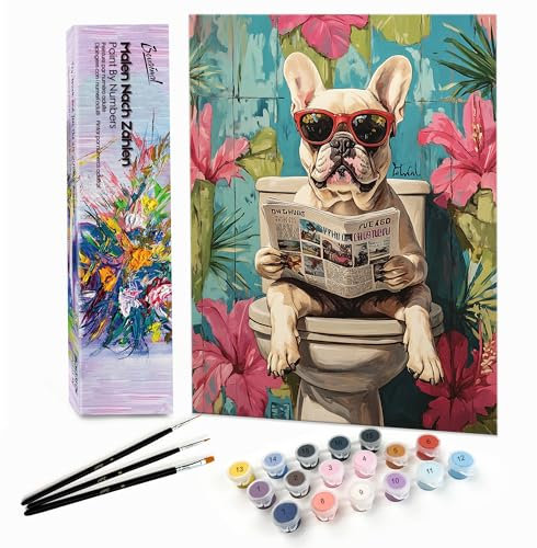 Bougimal Peinture par Numéro Adulte Animal avec Pinceaux et Acryliques Bricolage Peintures Kits, pour la Décoration Intérieure maison, Chien 28x35cm(sans Cadre)