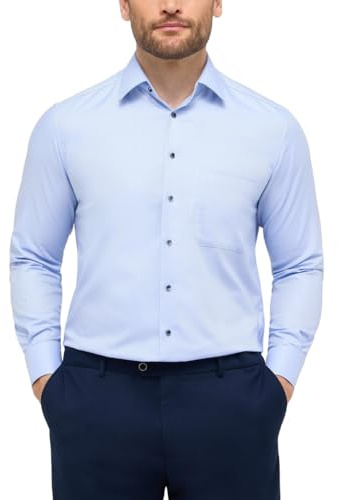 ETERNA Comfort Fit Dynamic Cotton Hemd Langarm Struktur hellblau