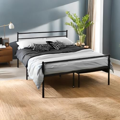 House Of Home Double Metal Bed Frame – Extra Strong Construction, with Underbed Storage, Reinforced Support Bars, and Easy Assembly - Black