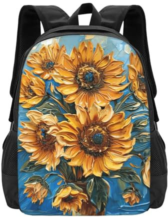 HDSKFNS Sac à dos de voyage d'affaires en tissu Oxford imprimé tournesol avec grande capacité pour ordinateur portable sac à dos universitaire