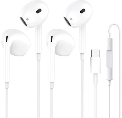 2 Pack Cuffie USB-C per iPhone 16, Auricolari In-Ear Cablati con Microfono e Controllo del Volume Auricolari Stereo HiFi con Cancellazione del Rumore Compatibili con iPhone 15/Pixel/Samsung Galaxy