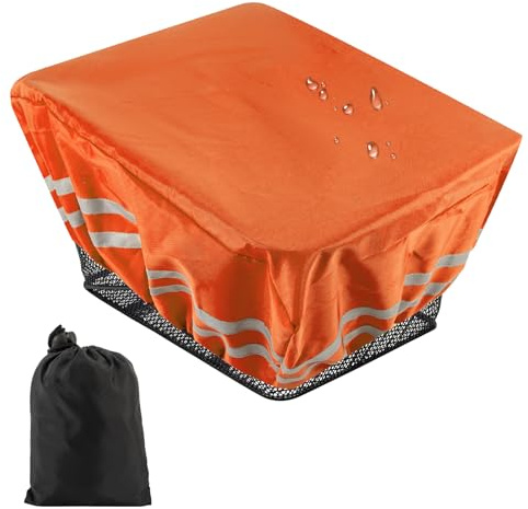 Fahrradkorb Abdeckung,Regenschutz Fahrradkorb Für alle Fahrradkörbe hinten,wasserdichte fahrradkorbe Regenschutz,Abdeckung mit Reflektoren (Orange)