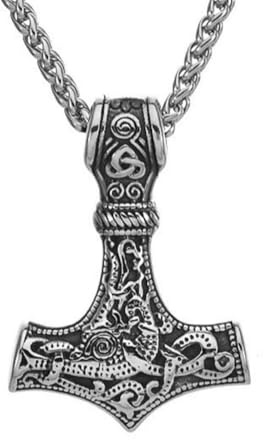 AB Viking Crafts Wikinger Halskette Edelstahl 60 cm mit Thors Hammer Anhänger – inkl. Schmuckbeutel – Nordische Mythologie Schmuck für Herren & Damen – Varianten Silberfarben oder Silber/Gold