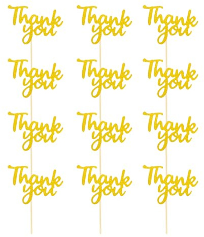 Thank You Cake Topper - Thank You Cake Topper - 12 Pieces Thank You Accessories for Teachers and Events