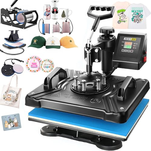 Transferpresse 8-in-1 Heißpressmaschine, 38x30cm Mehrzweck-Wärmepresse mit 360°Schwenkbar,Heizpresse,Tassenpresse um Tassen, Hut, Kappen und T-Shirt-Druckmaschine (8-in-1 Schwarz)