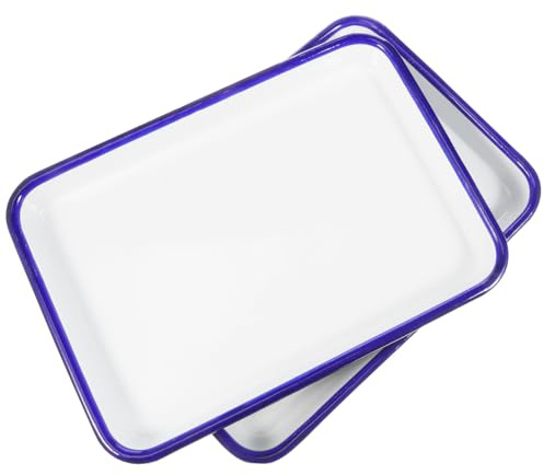Homoyoyo Enamel Baking Tray Set 2 Pack 10.63 X 7.48 X 0.98 in Rectangular Oven Tray for Pie Baking Pancakes and Roasting Multi-Functional Enamel Pan for Kitchen and Restaurant Use