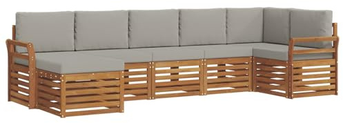 vidaXL Sofagarnituren 7 pcs Natürlich und Hellgrau Massivholz Akazie, Moderner Garten-Sofa, Robustes Lounge-Set, stylische Möbel für gemütliches Terrassen-Sitzen