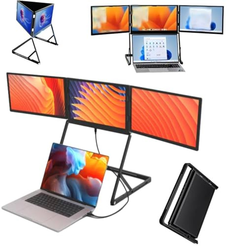 15.6 Tri-Fold Laptop Monitor, Pro Premium Laptop Screen Extender for Windows and Mac, Type-C/HDMI/USB-C with 360° Rotation Adjustable Viewing Angles Compatible, for Office and Remote Work
