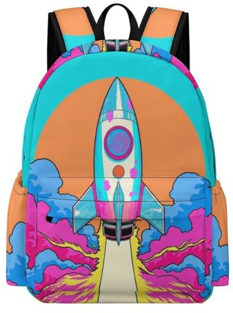 TPISLI Rucksack Weltraum Rakete für Jungen Klasse 3 Büchertasche mit Weltraum Schiff für Mädchen 7-11 Jahre, Rucksack Schule 15,6 Zoll Laptop Bücher Hefte Schulweg Ausflug