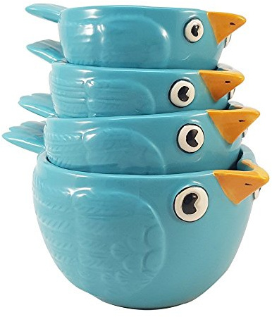 Pacific Giftware Creative Adorable Blue Birds Ceramic Nesting Measuring Cup Set of 4