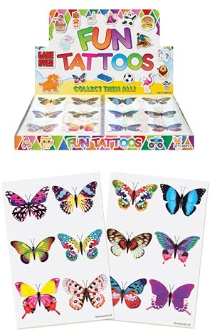 Henbrandt 1 x Mini Butterfly Temporary Tattoos for Children 12pc Packs Kids Party Bag Favours Loot Bag Fillers Lucky Dip Assorted Butterflies Party Favours for Girls and Boys