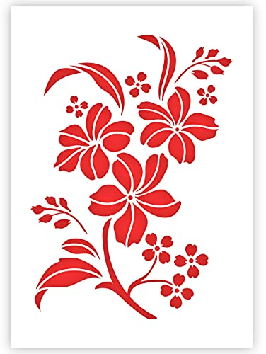 QBIX Blume Schablone - Blumen Schablone - Blume & Blätter Schablone - A5 Größe - wiederverwendbare Kinder freundlich DIY Schablone zum Malen, Backen, Basteln, Wand, Möbel