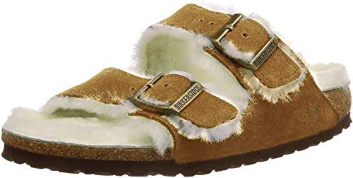 Birkenstock Damen Arizona W/Blk SHR Sd, Nerz-Naturwildleder, Lammfell, 45 EU