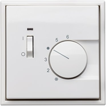 Halmburger Raumthermostat RTR-7013rg inkl. Jung LS 990 Rahmen LS981WW alpinweiß und Abdeckung, Öffner mit Schalter EIN/AUS für Stellantriebe 230V stromlos geschlossen