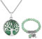 Jovivi Parure Gioielli Collana e Bracciale Albero della Vita in Pietra Naturale per Donna Ragazza Bracciale Elastico Ciondolo Albero Tibetano Yoga Collana in Cristallo Reiki Guarigione Avventurina