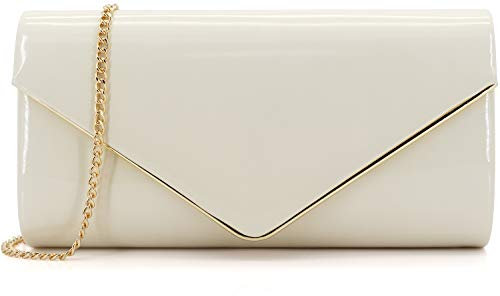 Dexmay Clutch, Lackleder, Umschlag, glänzend, für Süßigkeiten, faltbar, Clutch, Abendtasche für Damen, Elfenbein, Medium