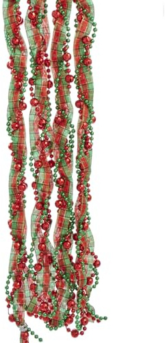Kurt Adler 108-inch Plaid Ribbon Bead Garland