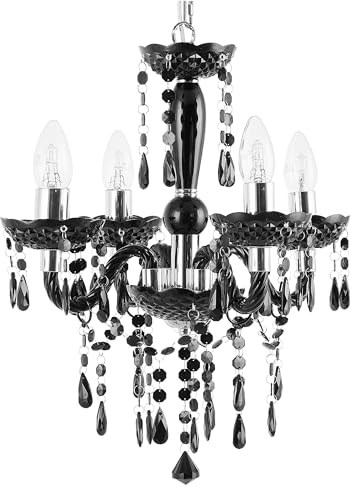 Beliani Lustre Noir en Métal avec Cristaux pour 4 Ampoules E14 Max. 40W Solution d'Éclairage Idéale pour Salon ou Salle à Manger Vintage Rétro