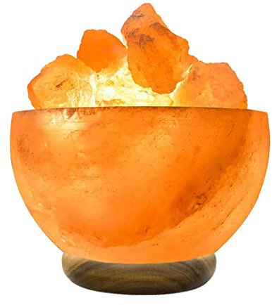 7 Salt Fire Bowl Lamp with Button Control & Chunks Natural Pink Himalayan Crystal Rock Salt with British Standard Electric Plug. Premium and Fine Quality by Sourcediy®