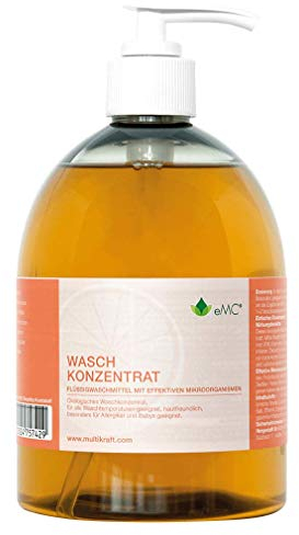eMC Waschkonzentrat mit effektiven Mikroorganismen, ideal für alle Temperaturen & Textilien, hautfreundlich für Allergiker & Babys, umweltfreundlich ohne schädliche Chemikalien, 0,5 Liter