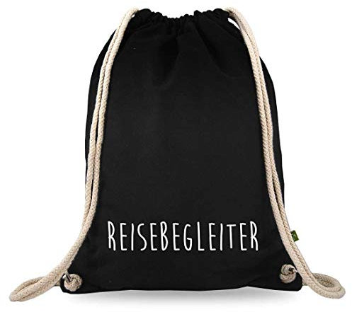 Turnbeutelliebe® Turnbeutel mit Spruch - Weltentdecker - Verschiedene Motive - Baumwolle schwarz - Sportbeutel - Rucksack - ca. 12 Liter - 37 x 46 cm (Reisebegleiter)