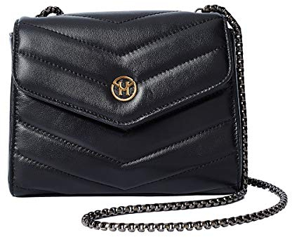 VICTORIA HYDE Damen Umhängetasche Kette Tasche Schultertasche Echtes Leder Citytasche Schwarz