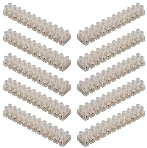 GTSE 10 Pack of 12 Way 15 Amp Electrical Connector Block, 137mm Length, White Terminal Block Electrical Connector Strips