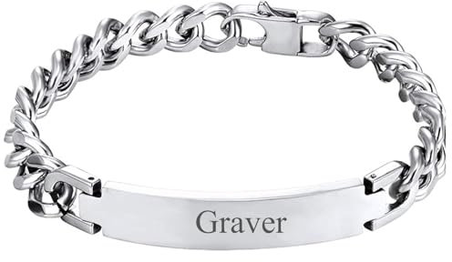 Cupimatch Bracelet Homme Personnalisable Prénom Gourmette Homme Argent avec Plaque en Acier Inoxydable pour Homme Garçon,Cadeau pour Noël Saint-Valentin Fête des Pères Anniversaire