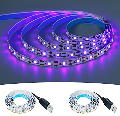 GOMING 5V USB LED Strip Lila Licht 395-400nm LED Streifen 240LED 4M(2 Stück x 2M) SMD2835 LED Band Selbstklebend Nicht Wasserdicht IP20 Lichtband für Innen Heim Deko