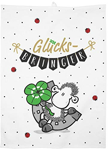Sheepworld Geschirrtuch Motiv Glück | Baumwolle, 60 cm x 45 cm, farbiger Motivdruck | Geschenk, Küche, Kochen, Grillen | 47108