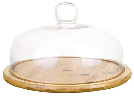 UPKOCH Gâteau Plat De Service avec Dôme en Bois Dessert Stand Plateau Pâtisserie Fromage Affichage en Verre Dôme Cloche Plaque Maîtresse pour Gâteau à La Crème Désert Salade 29. 5CM
