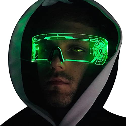 Fency LED Light Up Glasses with 7 Colors, LED Visor Glasses, Luminous Glasses, Flashing/Fixed Light Colors, Glow in The Dark, Cyberpunk Futuristic Cosplay Glasses for Adults