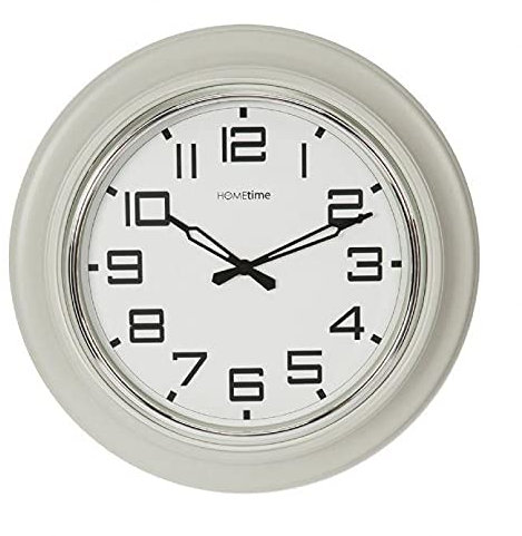 Hometime Horloge murale ronde ronde Motif assiette profonde Beige et argenté