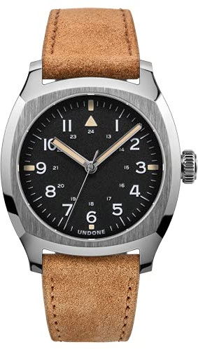 Undone Terra Daybreak Suede Automatik Stahl Schwarz Braun Leder Saphir Diver Uhr Herren
