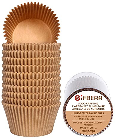 Gifbera Jumbo-Cupcake-Einlagen, fettdichtes Papier, 200 Stück, lebensmittelecht, geruchlos, Muffin, Backförmchen, Cupcake-Förmchen für Hochzeit, Geburtstag, natürlich